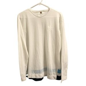 Iffley Road Mens Long Sleeve Shirt White Blue With Pocket Polyethersulfone Large